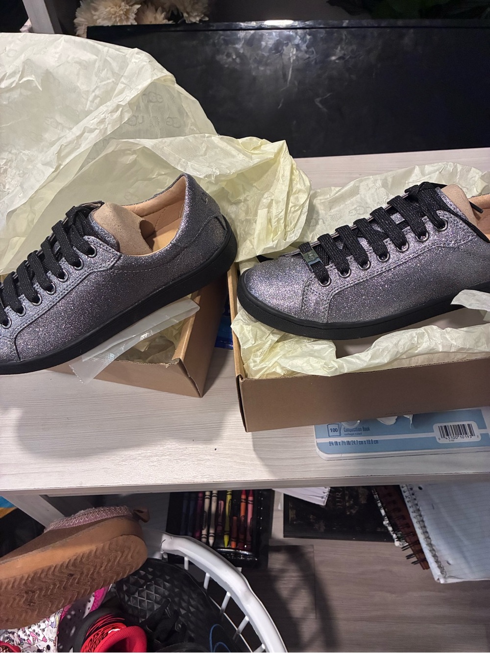 UGG Women's Glitter Sneakers - Silver with Black Laces 2pair of uggs